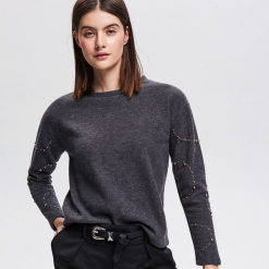 Bluza z koralikami - Szary. Szare bluzy damskie marki DOMYOS, z bawełny. Za 79,99 zł.