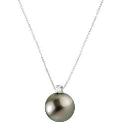 Naszyjniki damskie: Srebrny naszyjnik z hodowlaną perłą Tahiti i diamentem – dł. 42 cm