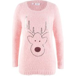 Sweter, długi rękaw bonprix jasnoróżowy pudrowy. Czerwone swetry klasyczne damskie bonprix. Za 99,99 zł.