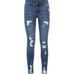 Dżinsy Super Skinny "destroyed" bonprix niebieski "stone". Niebieskie jeansy damskie bonprix, z jeansu. Za 109,99 zł.