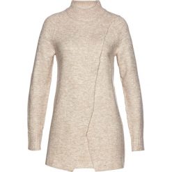 Długi sweter bonprix naturalny melanż. Białe golfy damskie bonprix, melanż, z długim rękawem. Za 129,99 zł.