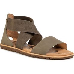 Sandały SOREL - Ella Sandal NL3201 Age/Suage 365. Zielone klapki damskie Sorel, bez wzorów, ze skóry, bez obcasa. W wyprzedaży za 299,00 zł.