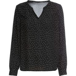 Bluzka tunikowa bonprix czarno-biel wełny w kropki. Czarne koszulki damskie bonprix, bez wzorów, z wełny, eleganckie, z dekoltem w serek, z długim rękawem. Za 64,99 zł.