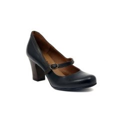 Czółenka: Czółenka Moda DECOLTE NERO CINTURINO GRIGIO TACCO LEGNO