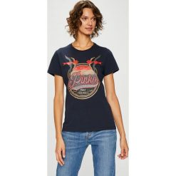 Pinko - Top Stereo. Niebieskie bluzki damskie Pinko, s, z nadrukiem, z elastanu, z okrągłym kołnierzem. W wyprzedaży za 349,90 zł.