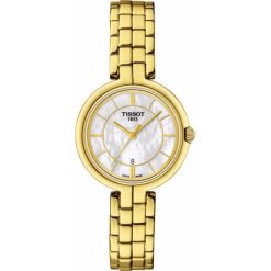 PROMOCJA ZEGAREK TISSOT T - LADY T094.210.33.111.00. Białe zegarki damskie marki TISSOT, złote. W wyprzedaży za 1180,00 zł.