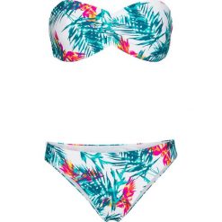Bikini bandeau (2 części) bonprix biało-turkusowy z nadrukiem. Białe stroje kąpielowe damskie bonprix, z nadrukiem. Za 109,99 zł.