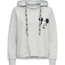 Bluza z kapturem i nadrukiem Myszki Miki bonprix jasnoszary melanż. Szare bluzy rozpinane damskie bonprix, melanż, z kapturem. Za 99,99 zł.