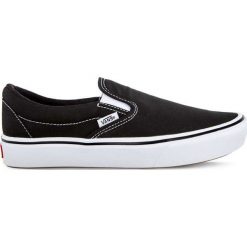 Czarno-Białe Lekkie Vansy COMFYCUSH SLIP ON VNE. Czarne trampki i tenisówki damskie Molly.pl, bez wzorów, z gumy, bez zapięcia. Za 299,00 zł.