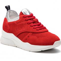 Sneakersy LIU JO - Karlie 14 B19009 PX025 Rouge 91764. Czerwone sneakersy damskie Liu Jo, na imprezę, z aplikacjami, ze skóry, bez obcasa, na koturnie, bez zapięcia. Za 739,00 zł.
