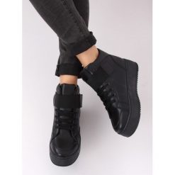 Trampki sneakersy czarne LA55 BLACK. Czarne buty sportowe damskie FunKee.pl, bez wzorów, ze skóry ekologicznej, klasyczne. Za 126,99 zł.