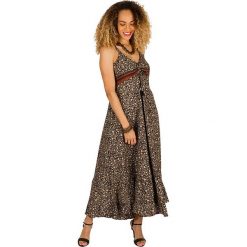 Sukienka maxi w kolorze czarno-beżowym. Brązowe sukienki damskie Ipanima, bez wzorów, klasyczne, z falbankami, bez rękawów, maxi. W wyprzedaży za 85,95 zł.