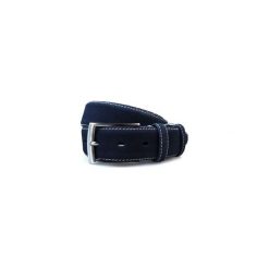 Granatowy nubukowy pasek męski z jasnymi przeszyciami P3. Niebieskie paski męskie Modini Moda Męska, w paski, ze skóry, eleganckie. Za 80,10 zł.