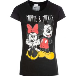 T-shirt z nadrukiem Myszki Miki bonprix czarny. Czarne t-shirty damskie bonprix, z nadrukiem, bez kołnierzyka. Za 54,99 zł.