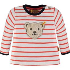Bluza w kolorze biało-czerwonym. Białe bluzy chłopięce marki Steiff, z aplikacjami, z bawełny. W wyprzedaży za 77,95 zł.