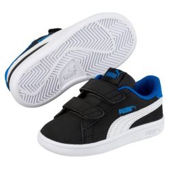 Puma Tenisówki Chłopięce Smash v2 Buck V Inf Black - White-Strong Blue 24. Niebieskie buty chłopięce sportowe marki Puma, z paskami. Za 149,00 zł.