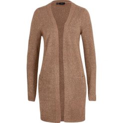 Długi sweter bez zapięcia z przędzy boucle bonprix wielbłądzia wełna melanż. Pomarańczowe swetry damskie bonprix, bez wzorów, z wełny, z długim rękawem, długie, bez kaptura. Za 74,99 zł.