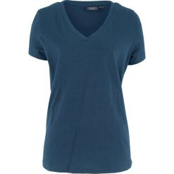 Shirt z dekoltem w serek, krótki rękaw bonprix ciemnoniebieski. Niebieskie koszulki damskie bonprix, bez wzorów, z dekoltem w serek, z krótkim rękawem. Za 22,99 zł.