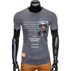 T-shirty męskie: T-SHIRT MĘSKI Z NADRUKIEM S929 – GRAFITOWY