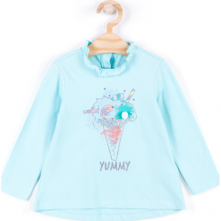 Koszulka. Niebieskie bluzki dziewczęce marki COTTON CANDY, z aplikacjami, z elastanu, z falbankami, z długim rękawem. Za 29,90 zł.