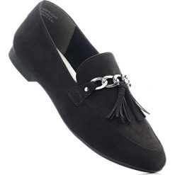 Buty wsuwane Marco Tozzi bonprix czarny. Czarne baleriny damskie marki bonprix, bez wzorów, na wysokim obcasie. Za 109,99 zł.