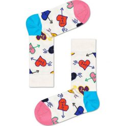 Happy Socks - Skarpetki x Linda & Johnny Ramone. Białe skarpetki męskie Happy Socks, bez wzorów, z elastanu. W wyprzedaży za 49,90 zł.