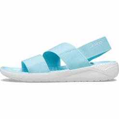 Crocs sandały damskie LiteRide Stretch Sandal W (206081) 36/37 niebieskie. Niebieskie klapki damskie Crocs, w paski, bez obcasa, z paskami. W wyprzedaży za 169,00 zł.
