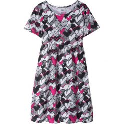 Sukienka shirtowa bonprix biało-szaro-czarny. Białe sukienki dziewczęce bonprix, z aplikacjami, z krótkim rękawem, krótkie, mini. Za 21,99 zł.