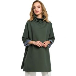 Zielona Nowoczesna Miejska Bluza z Podszewką w Kratkę. Zielone bluzki damskie Molly.pl, uniwersalny, w kratkę, z jeansu, bez kołnierzyka, bez rękawów. Za 142,90 zł.