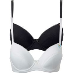Biustonosz "push up" na fiszbinach (2 szt.) bonprix czarny + biały. Czarne biustonosze bonprix, z nadrukiem. Za 75,98 zł.