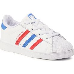 Buty adidas - Superstar El I FW5849 Ftwwht/Blue/Scarle. Białe półbuty dziewczęce Adidas, na sznurówki. Za 229,00 zł.