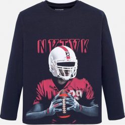 Mayoral - Longsleeve dziecięcy 128-172 cm. Niebieskie t-shirty chłopięce Mayoral, z nadrukiem, z bawełny, z długim rękawem. Za 74,90 zł.