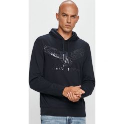 Armani Exchange - Bluza. Niebieskie bluzy męskie Armani Exchange, s, z aplikacjami, z elastanu, z kapturem, bez rękawów, z kapturem. Za 589,90 zł.