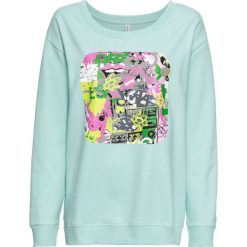 Bluza z nadrukiem bonprix morski pastelowy z nadrukiem. Niebieskie bluzy damskie bonprix, z nadrukiem, bez rękawów, bez kaptura. Za 37,99 zł.