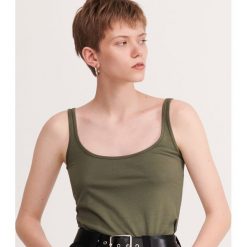 Top z bawełny organicznej - Zielony. Zielone topy damskie Reserved, s, bez wzorów, z bawełny, bez kołnierzyka. Za 19,99 zł.