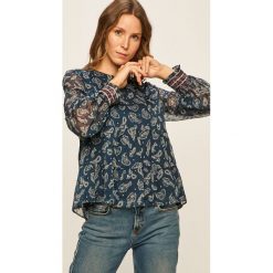 Tommy Jeans - Bluzka. Niebieskie bluzki damskie Tommy Jeans, s, bez wzorów, z poliesteru, eleganckie, z okrągłym kołnierzem, z długim rękawem. Za 399,90 zł.