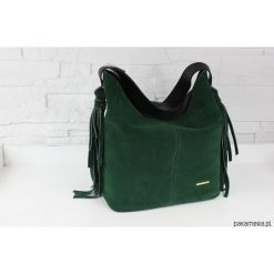 Shopper bag damskie: Skórzany Shopper boho butelkowa zieleń