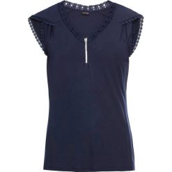 Shirt z koronką bonprix ciemnoniebieski. Niebieskie koszulki damskie bonprix, w koronkowe wzory, z koronki, bez kołnierzyka, bez rękawów. Za 64,99 zł.