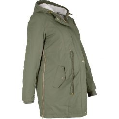 Kurtka parka ciążowa z podszewką barankiem bonprix oliwkowy. Zielone kurtki damskie bonprix, bez wzorów, moda ciążowa. Za 169,99 zł.