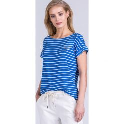 T-shirt w marynarskim stylu. Niebieskie t-shirty damskie Monnari, xl, bez wzorów, z wiskozy, bez kołnierzyka. W wyprzedaży za 49,95 zł.