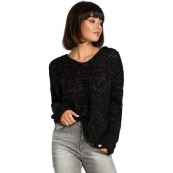 Sweter ze złotą nitką - czarny. Żółte swetry damskie BE, s, bez wzorów, eleganckie, bez rękawów, bez kaptura. Za 109,00 zł.