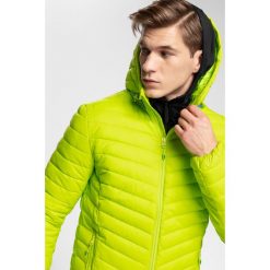 Kurtka puchowa męska KUMP100 - soczysta zieleń. Żółte kurtki męskie marki 4f, na zimę, m, bez wzorów, z puchu, z kapturem. Za 499,99 zł.