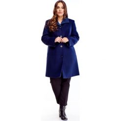 Wełniana kurtka zapinana na guziki granatowy. Niebieskie kurtki damskie Tagless, plus size, bez wzorów, z poliesteru, bez kaptura. Za 733,06 zł.