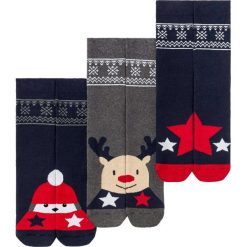 Skarpetki ocieplane (3 pary), unisex bonprix ciemnoniebiesko-szary melanż wzorzysty. Niebieskie skarpetki damskie bonprix, z aplikacjami. Za 34,99 zł.