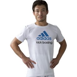 T-shirty męskie: Adidas Community kick boxing T-shirt – mężczyzn – biały / blue_xs