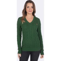 Sweter w kolorze zielonym. Zielone swetry damskie Giorgio di Mare, xs, z aplikacjami, z bawełny, bez rękawów, bez kaptura. W wyprzedaży za 149,95 zł.