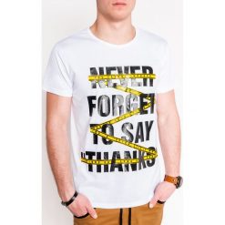 T-shirt męski z nadrukiem S1085 - biały. Białe t-shirty męskie Ombre Clothing, s, z nadrukiem, z bawełny, bez kołnierzyka. Za 13,99 zł.