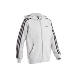 Bluza chłopięca szara z kapturem, z 3 paskami i z logo adidas na piersi. Szare bluzy chłopięce Adidas, w paski, z bawełny, sportowe, bez rękawów, z kapturem. Za 199,99 zł.