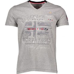Koszulka "Jouri" w kolorze szarym. Szare koszulki męskie Geographical Norway Men, s, z haftami, z bawełny, bez kołnierzyka, bez rękawów. W wyprzedaży za 59,95 zł.