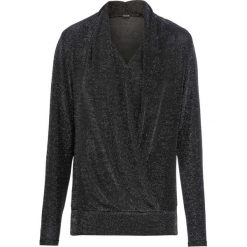 Shirt z założeniem kopertowym z połyskiem bonprix czarno-srebrny. Czarne koszulki damskie bonprix, bez wzorów, z dżerseju, bez kołnierzyka, bez rękawów. Za 109,99 zł.